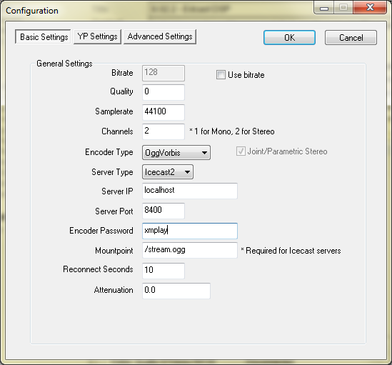 Edcast encoder configuration settings