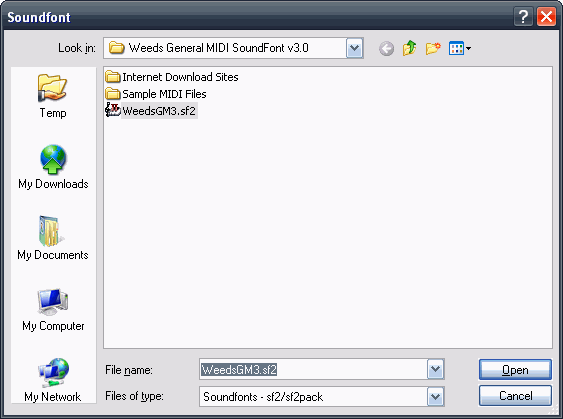 XMPlay MIDI Plugin Add SoundFont Dialog Box