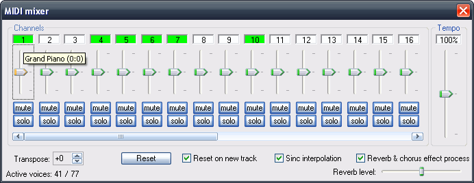XMPlay MIDI Plugin Mixer Panel