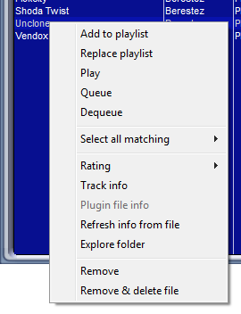 Library Track context menu