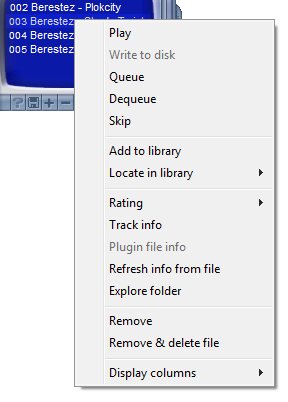 Track context menu in Playlist