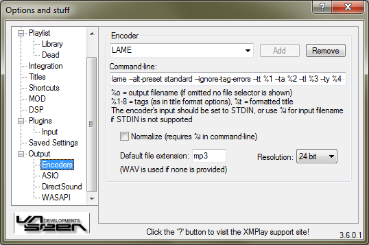 Options and stuff - Output - Encoders